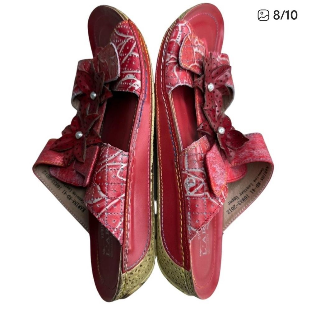 L'Artiste by Spring Step Karina Red Leather Slide Sandals. Size 41 - Picture 7 of 9